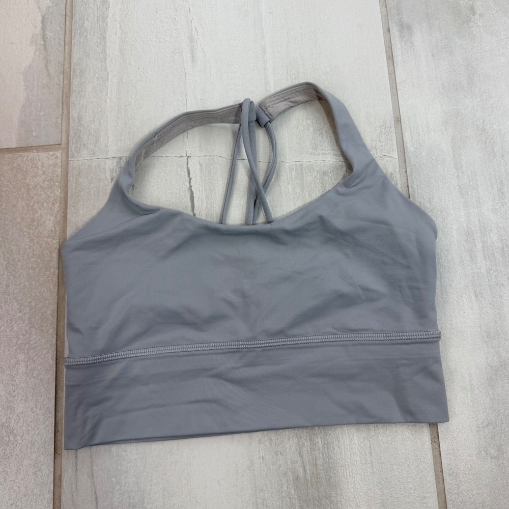 Lululemon Free to Be Long Line Bra Light Grey Strappy Yoga Size 4 LW2AR1S